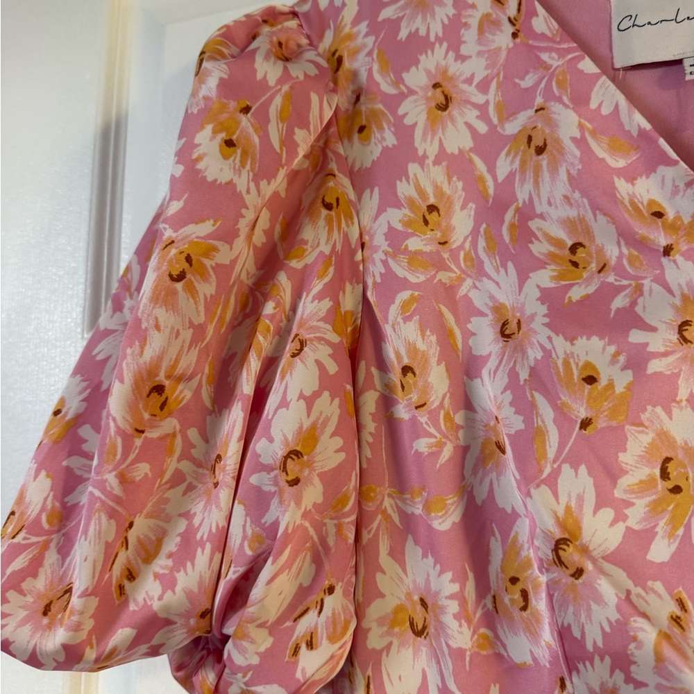 Charles Henry Pink Floral Wrap Mini Dress - Picture 10 of 14